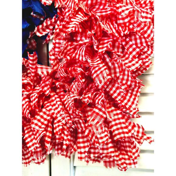 HAND CRAFTED Red White & Blue Americana Patriotic 4th of July Star Rag Wreath - Picture 6 of 7